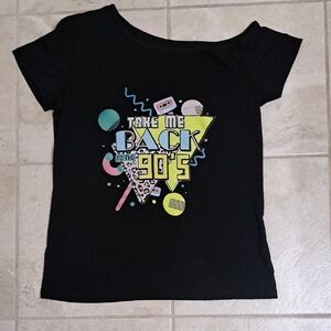 1990s Black Retro Graphic Women's Stretch Tee, Wore 1x